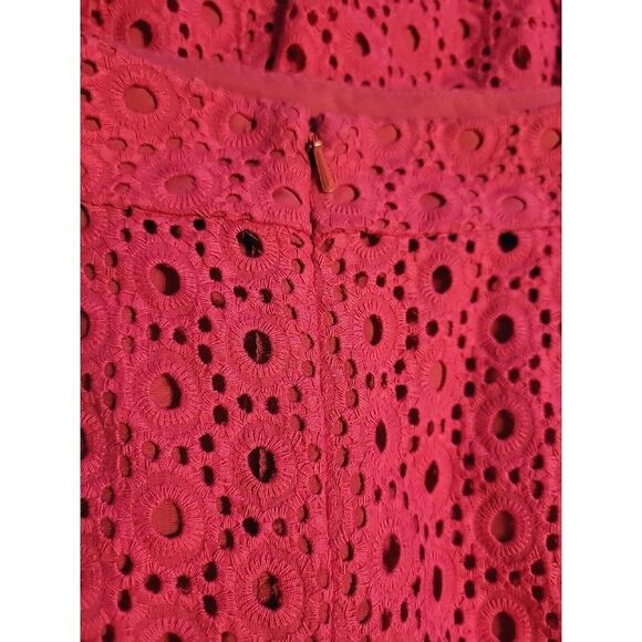 Halogen Eyelet Pleated Hot Pink Midi Skirt Size 4 Spring Summer - Picture 6 of 8